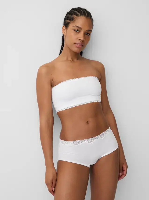Organic Stretch Cotton Lace-Trim Bandeau Bralette