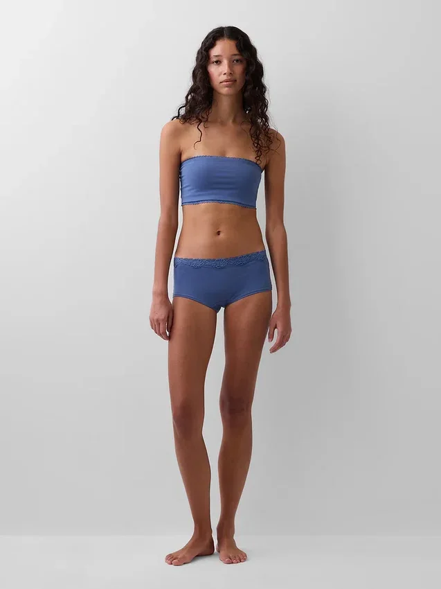 Organic Stretch Cotton Lace-Trim Bandeau Bralette