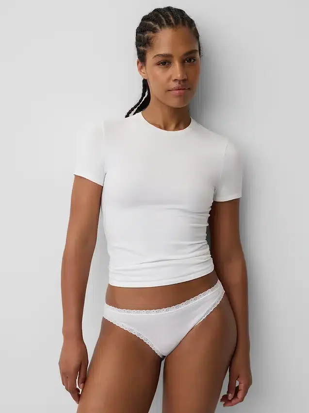 Organic Stretch Cotton Lace-Trim Bikini