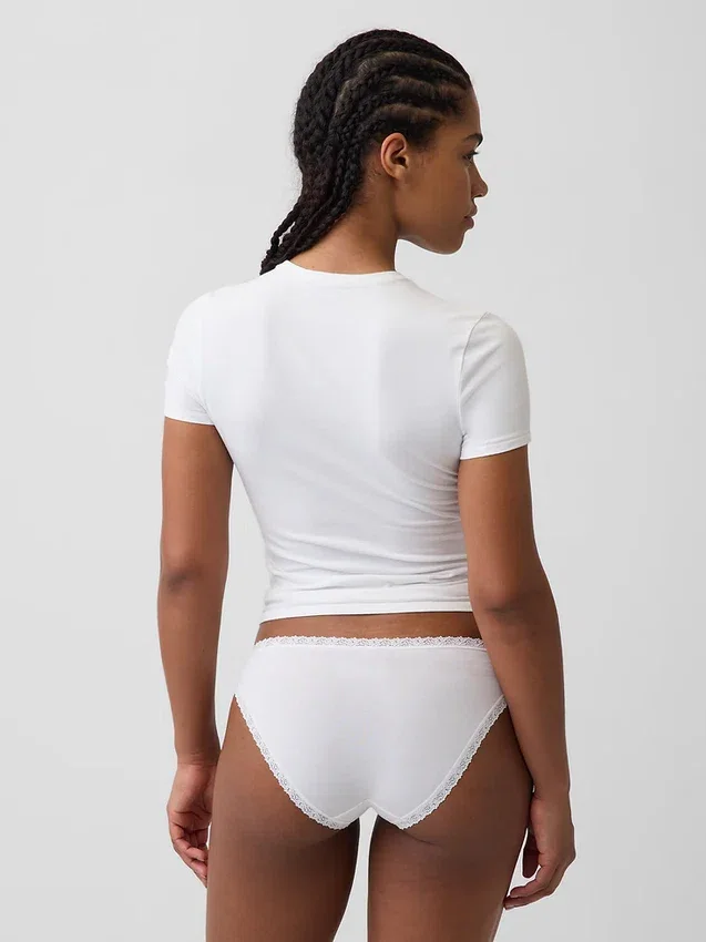 Organic Stretch Cotton Lace-Trim Bikini