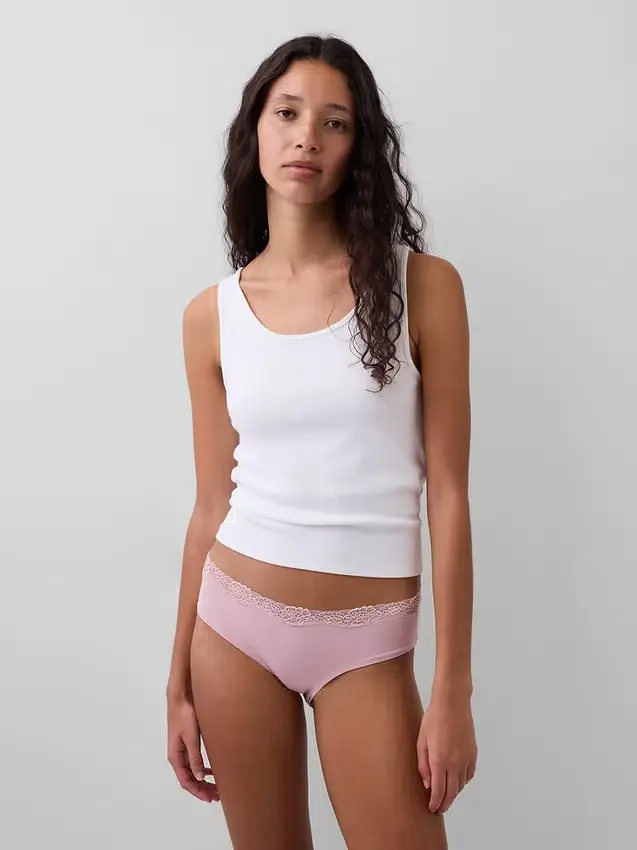 Organic Stretch Cotton Lace-Trim Hipster