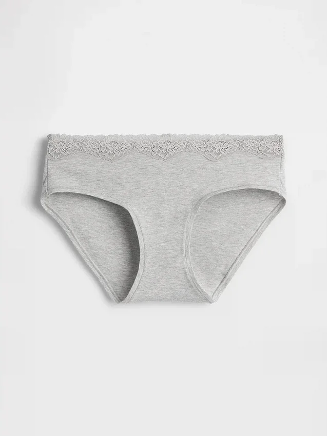 Organic Stretch Cotton Lace-Trim Hipster
