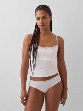 Organic Stretch Cotton Lace-Trim Shelf-Bra Cami
