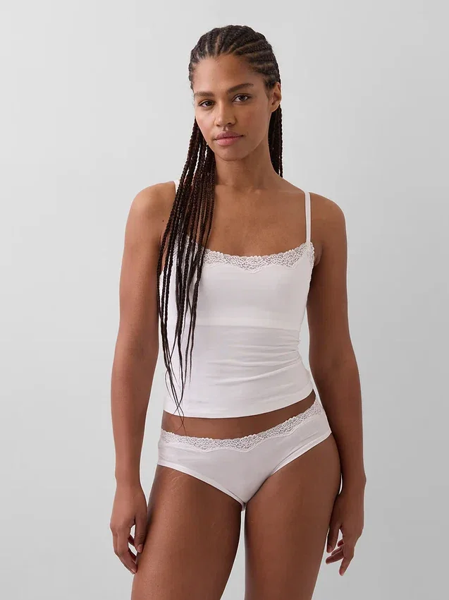 Organic Stretch Cotton Lace-Trim Shelf-Bra Cami