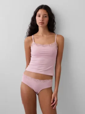 Organic Stretch Cotton Lace-Trim Shelf-Bra Cami