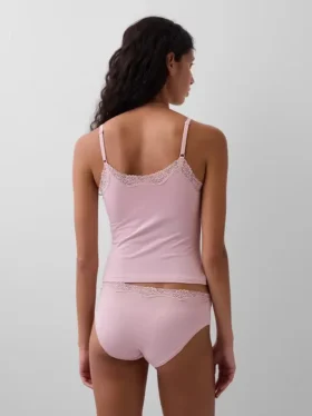Organic Stretch Cotton Lace-Trim Shelf-Bra Cami