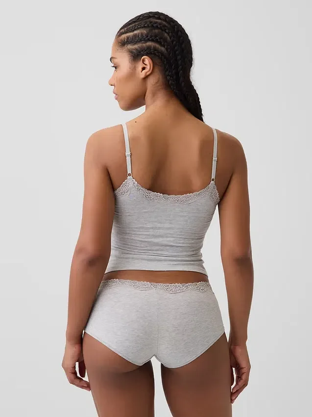 Organic Stretch Cotton Lace-Trim Shelf-Bra Cami