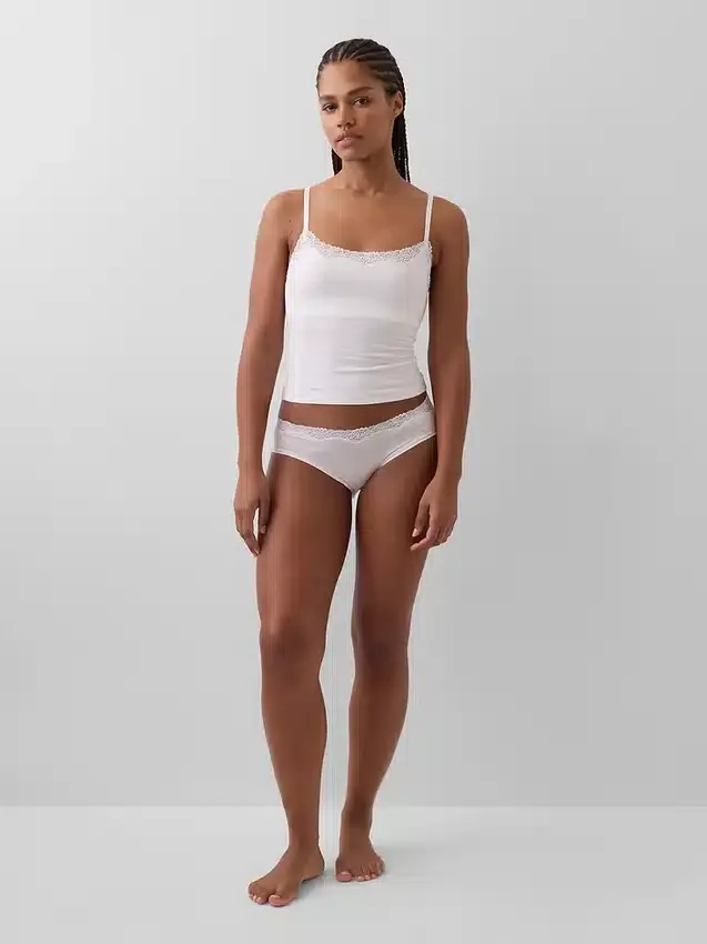Organic Stretch Cotton Lace-Trim Shelf-Bra Cami