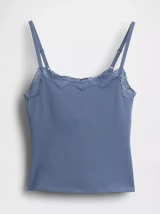 Organic Stretch Cotton Lace-Trim Shelf-Bra Cami