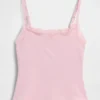 Organic Stretch Cotton Lace-Trim Shelf-Bra Cami