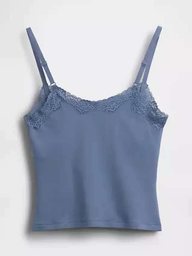 Organic Stretch Cotton Lace-Trim Shelf-Bra Cami