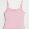 Organic Stretch Cotton Lace-Trim Shelf-Bra Cami