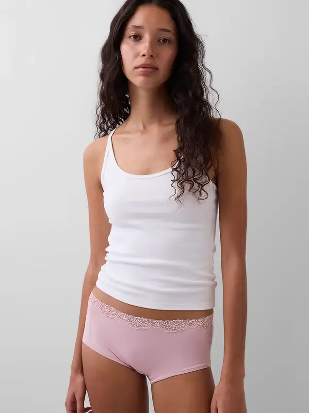 Organic Stretch Cotton Lace-Trim Shorty