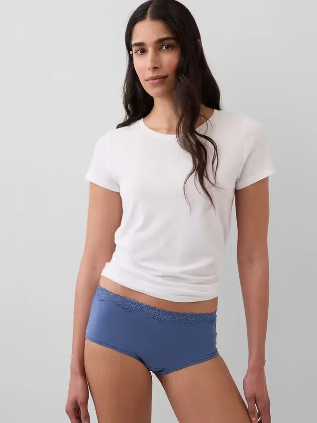 Organic Stretch Cotton Lace-Trim Shorty