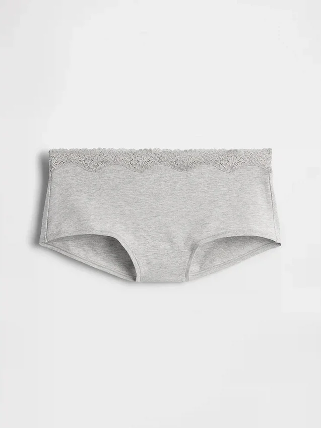 Organic Stretch Cotton Lace-Trim Shorty