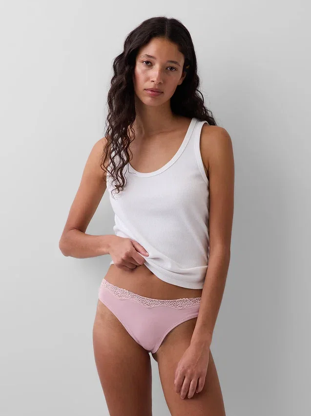 Organic Stretch Cotton Lace-Trim Thong