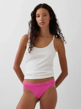 Organic Stretch Cotton Lace-Trim Thong