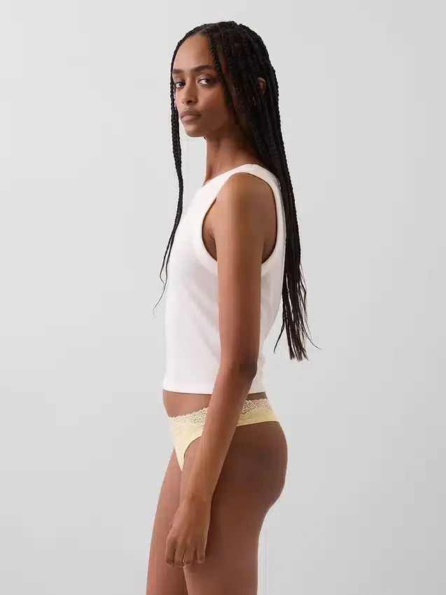 Organic Stretch Cotton Lace-Trim Thong