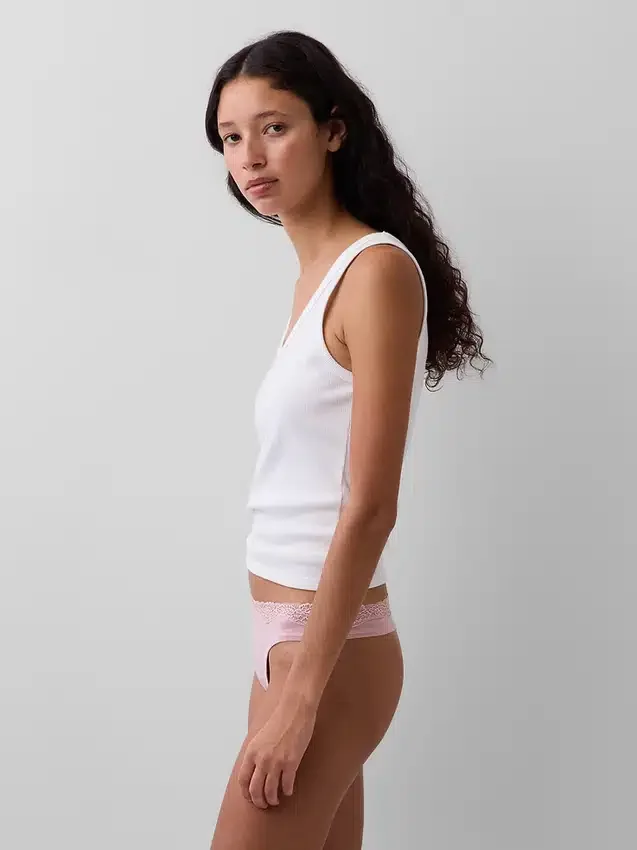 Organic Stretch Cotton Lace-Trim Thong