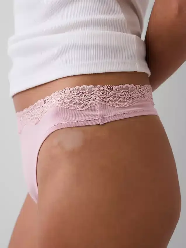 Organic Stretch Cotton Lace-Trim Thong