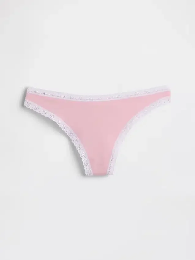 Organic Stretch Cotton Lace-Trim Thong