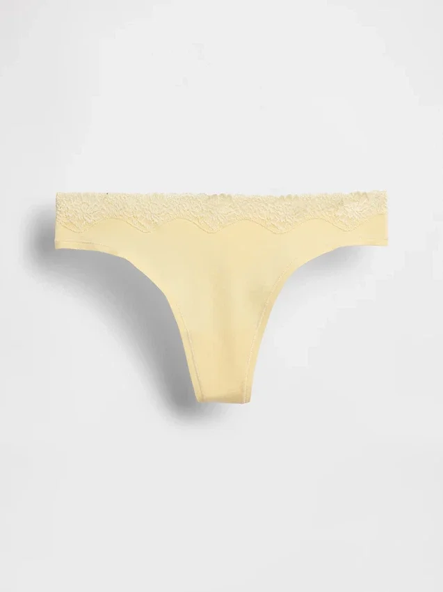 Organic Stretch Cotton Lace-Trim Thong