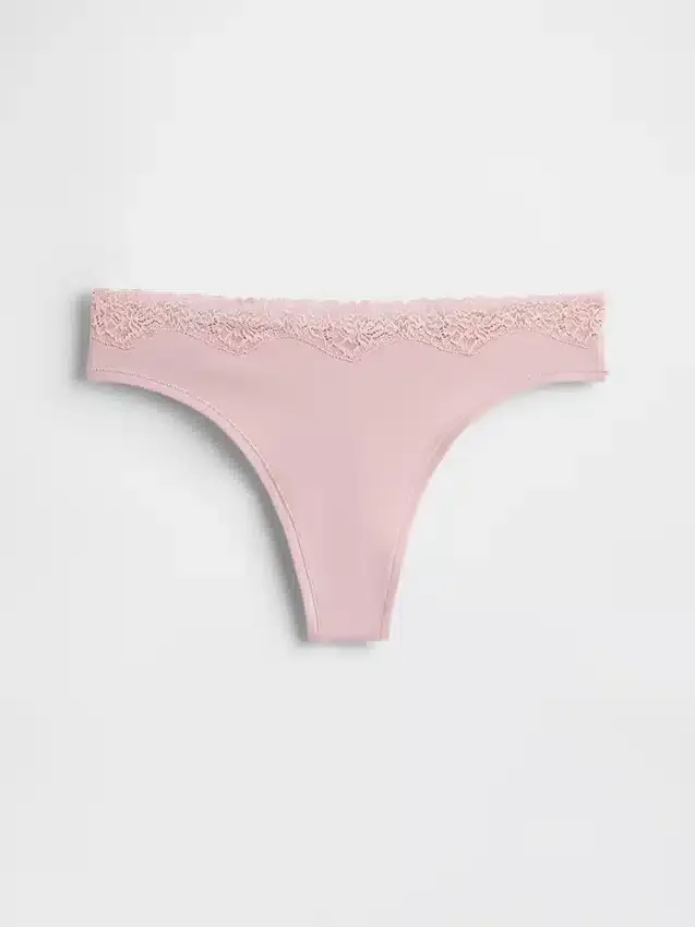 Organic Stretch Cotton Lace-Trim Thong