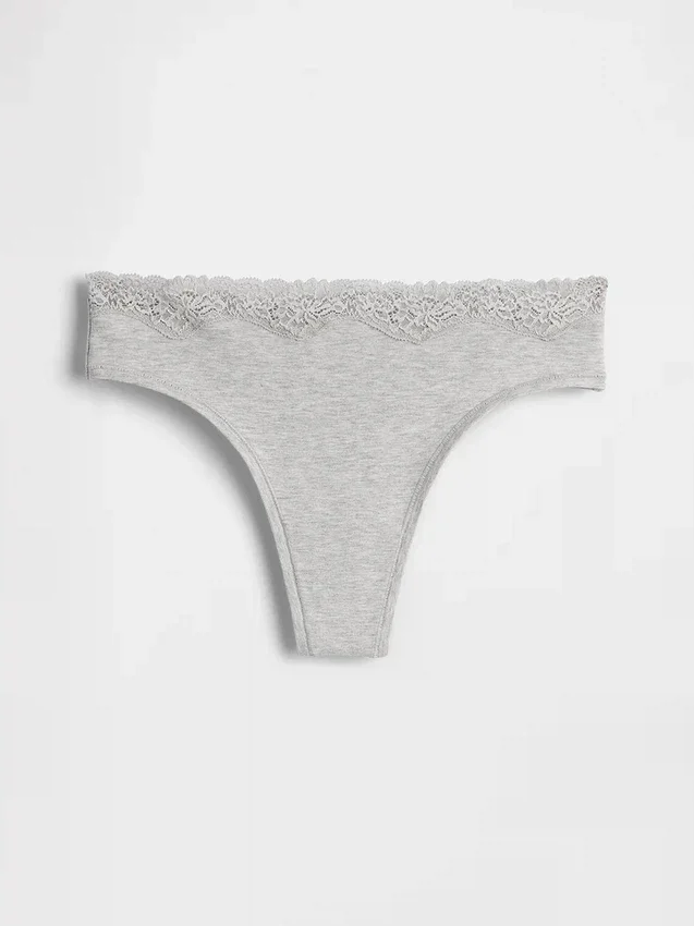 Organic Stretch Cotton Lace-Trim Thong