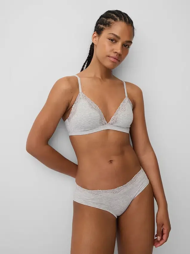 Organic Stretch Cotton Lace-Trim Triangle Bra