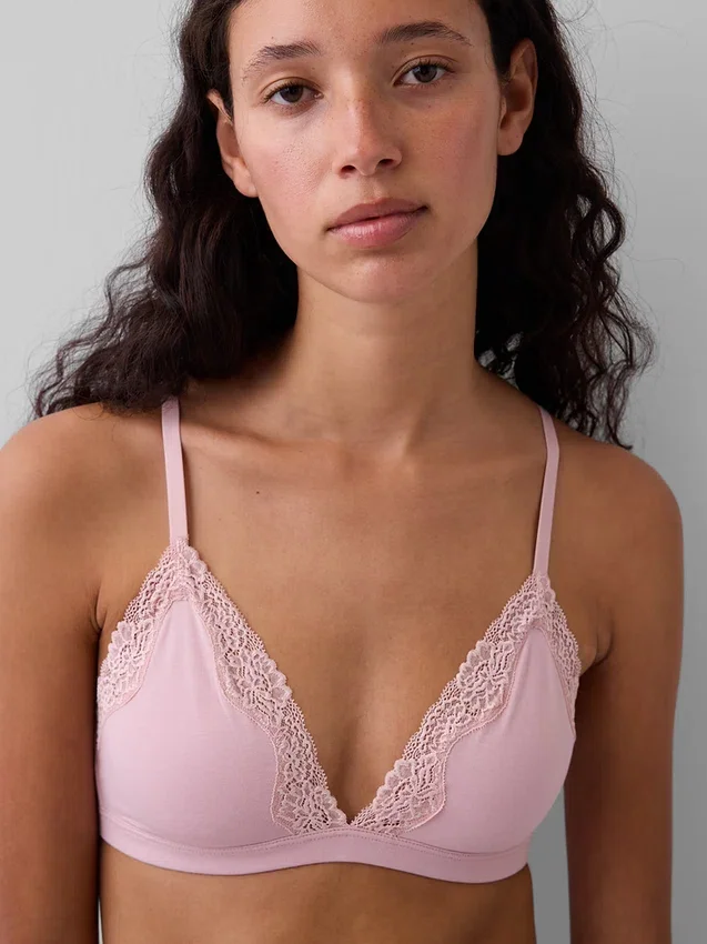 Organic Stretch Cotton Lace-Trim Triangle Bra