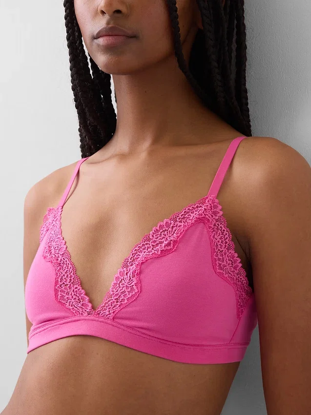 Organic Stretch Cotton Lace-Trim Triangle Bra