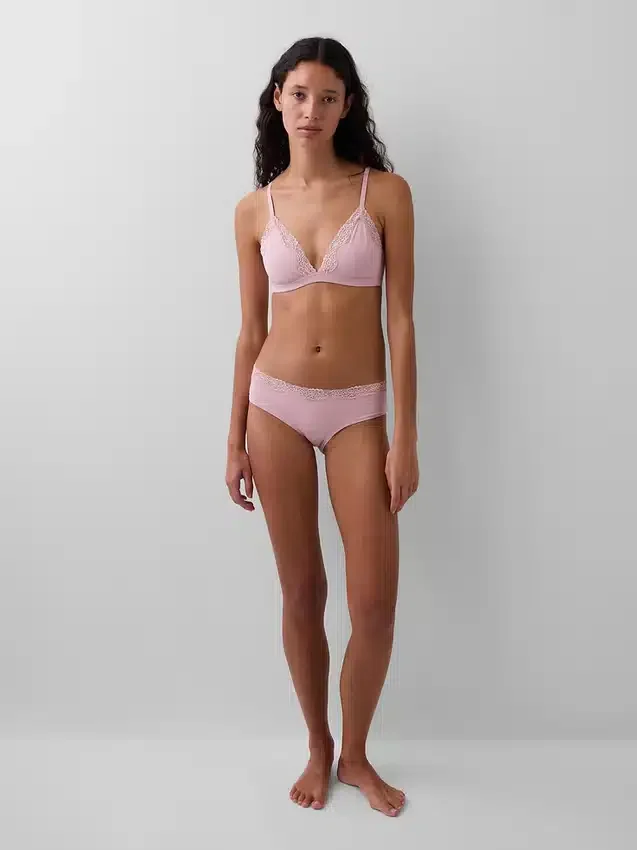 Organic Stretch Cotton Lace-Trim Triangle Bra