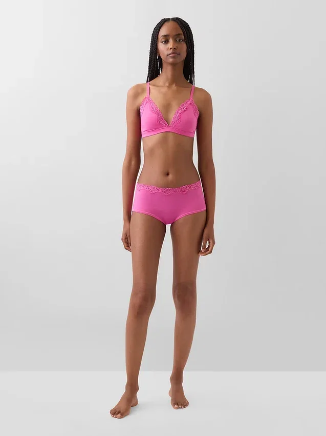 Organic Stretch Cotton Lace-Trim Triangle Bra
