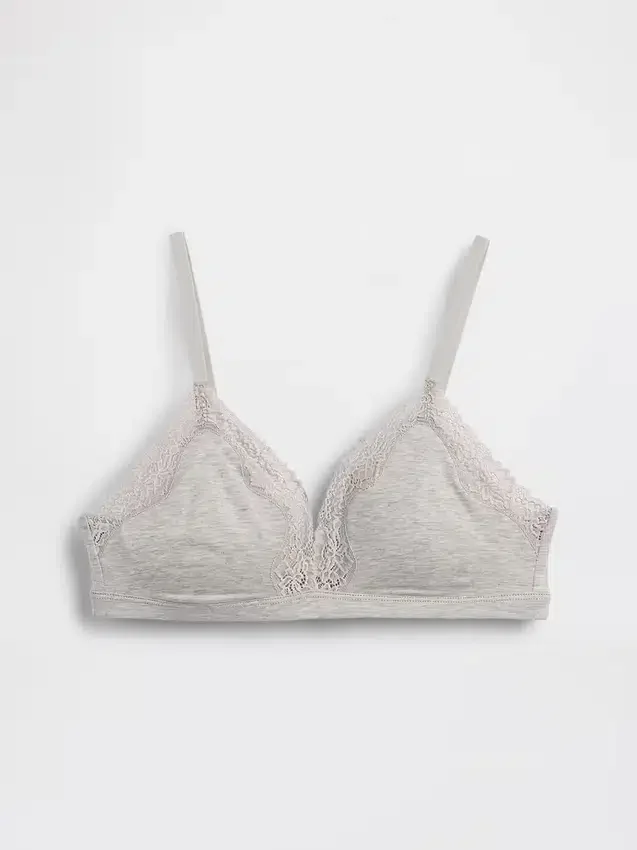 Organic Stretch Cotton Lace-Trim Triangle Bra