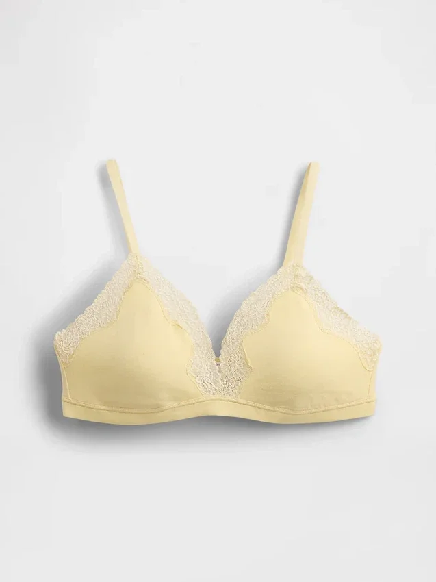 Organic Stretch Cotton Lace-Trim Triangle Bra