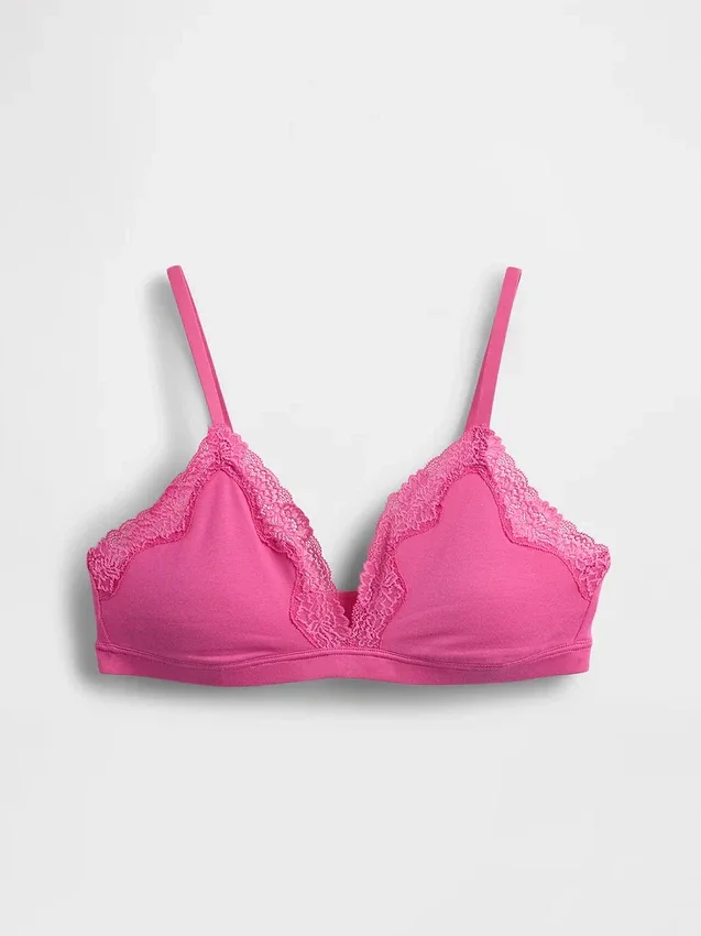 Organic Stretch Cotton Lace-Trim Triangle Bra