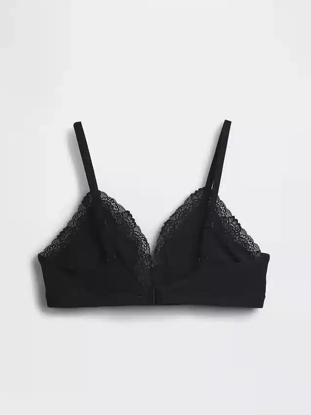 Organic Stretch Cotton Lace-Trim Triangle Bra