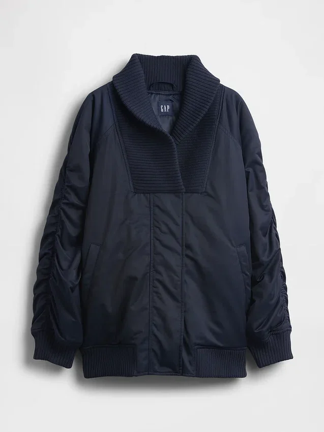 Oversized Knit-Trim Bomber Jacket
