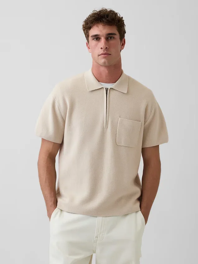 Oversized Quarter-Zip Pocket Polo Sweater