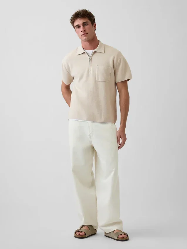 Oversized Quarter-Zip Pocket Polo Sweater