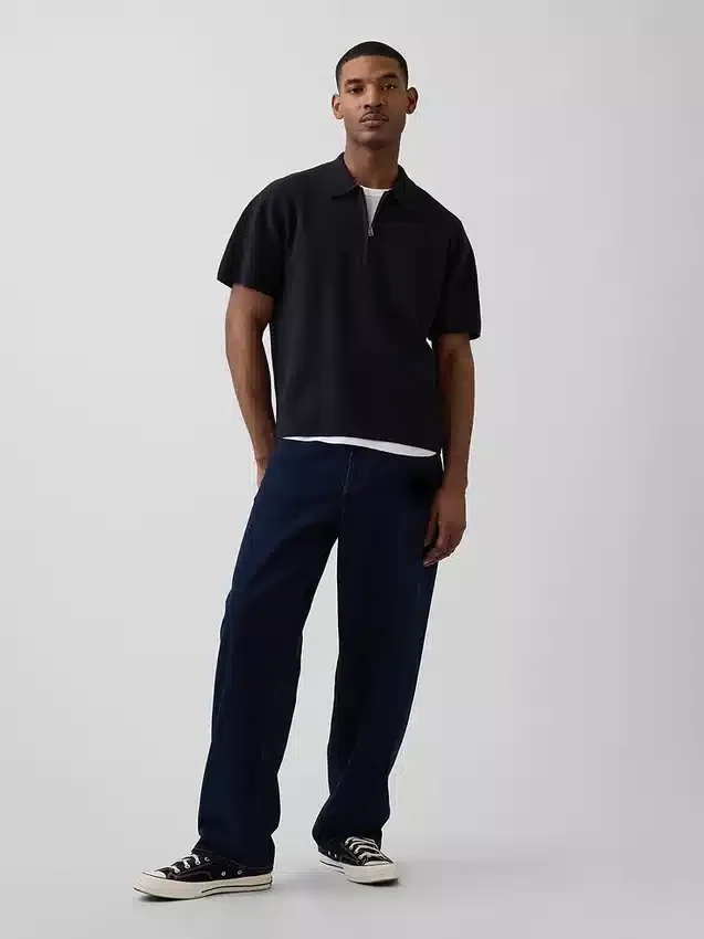 Oversized Quarter-Zip Pocket Polo Sweater