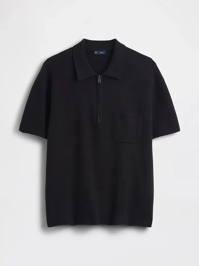 Oversized Quarter-Zip Pocket Polo Sweater