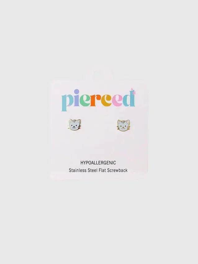 Pierced Co Cat Screwback Earrings