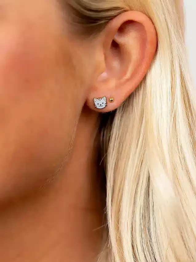Pierced Co Cat Screwback Earrings