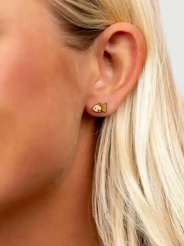 Pierced Co Goldfish Screwback Earrings