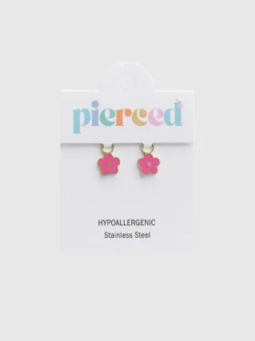 Pierced Co Hot Pink Flower Charm for Huggie Earrings