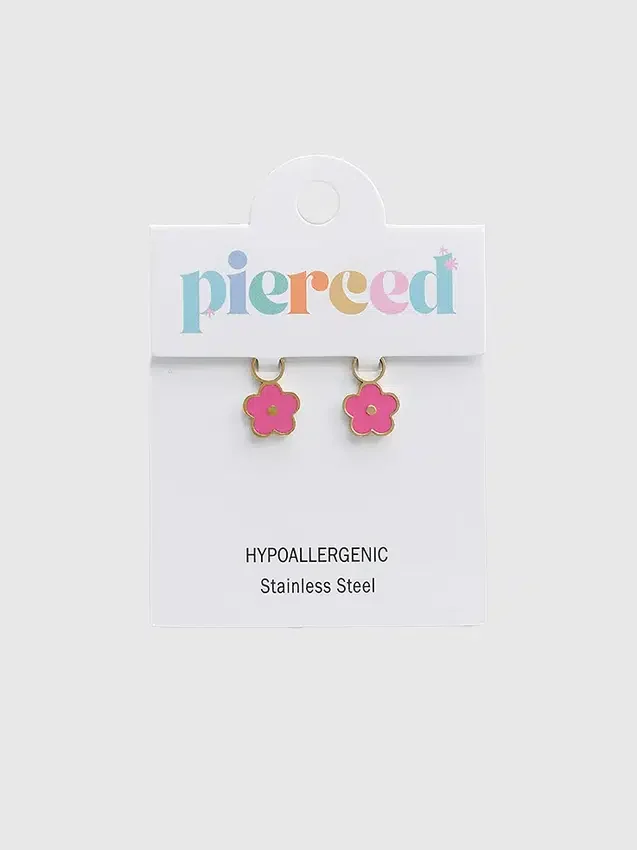 Pierced Co Hot Pink Flower Charm for Huggie Earrings
