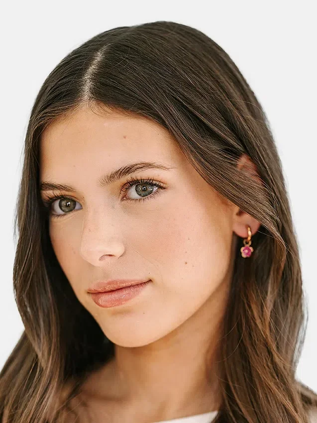 Pierced Co Hot Pink Flower Charm for Huggie Earrings
