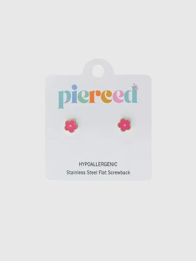 Pierced Co Hot Pink Flower Screwback Earrings