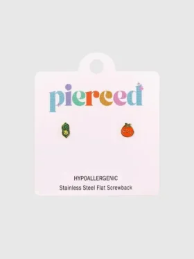 Pierced Co Pea Pod / Tomato Screwback Earrings